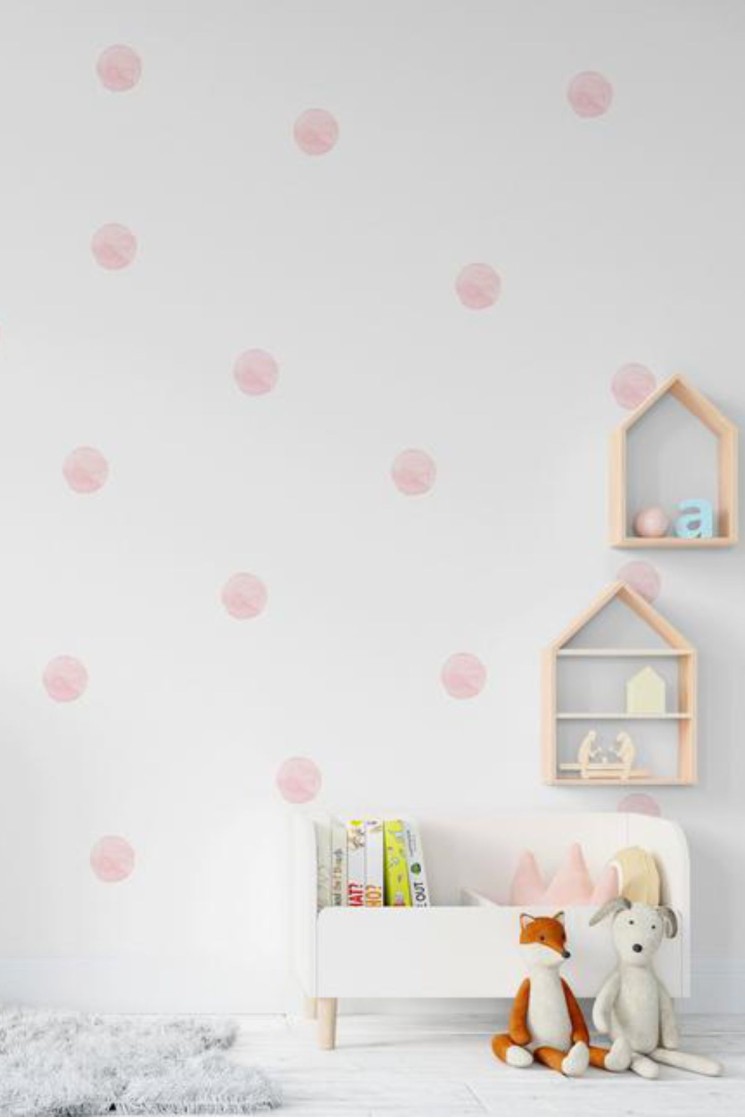 Pembe Mühür Puantiyeler Çocuk Odası Stickerı