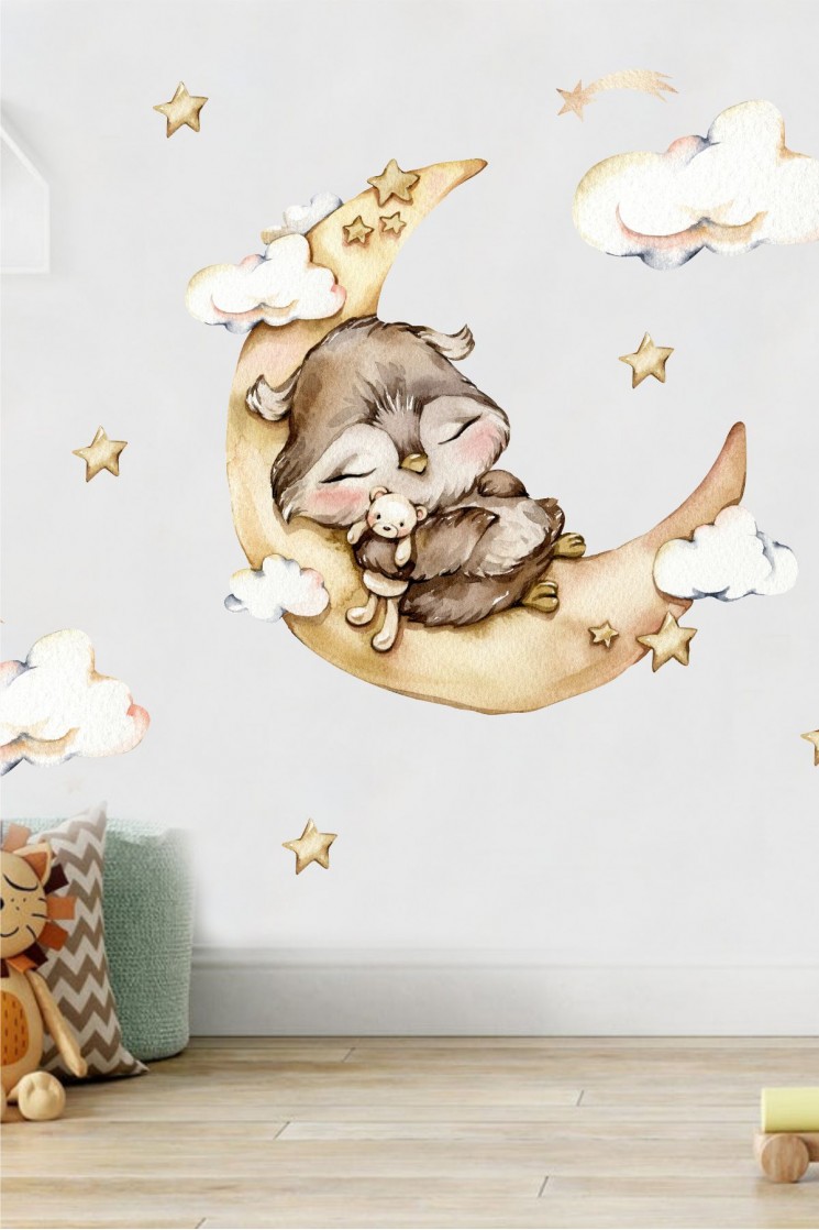Uykucu Baykuş Çocuk Odası Stickerı