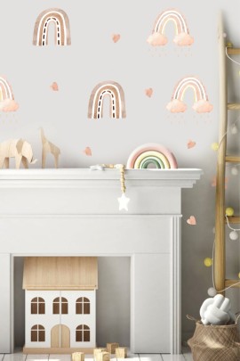 Yağmurlu Bohem Gökkuşağı Çocuk Odası Stickerı