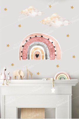 Yağmur Sonrası Pembe Gökkuşağı Çocuk Odası Duvar Stickerı